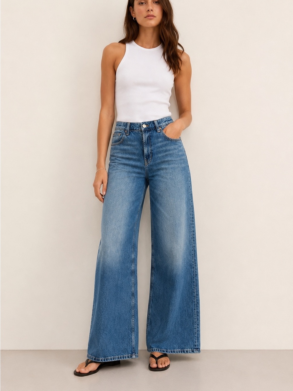 Zara Wide Leg High Rise Jeans Blue Lyocell Blend Size US 6 EU 38